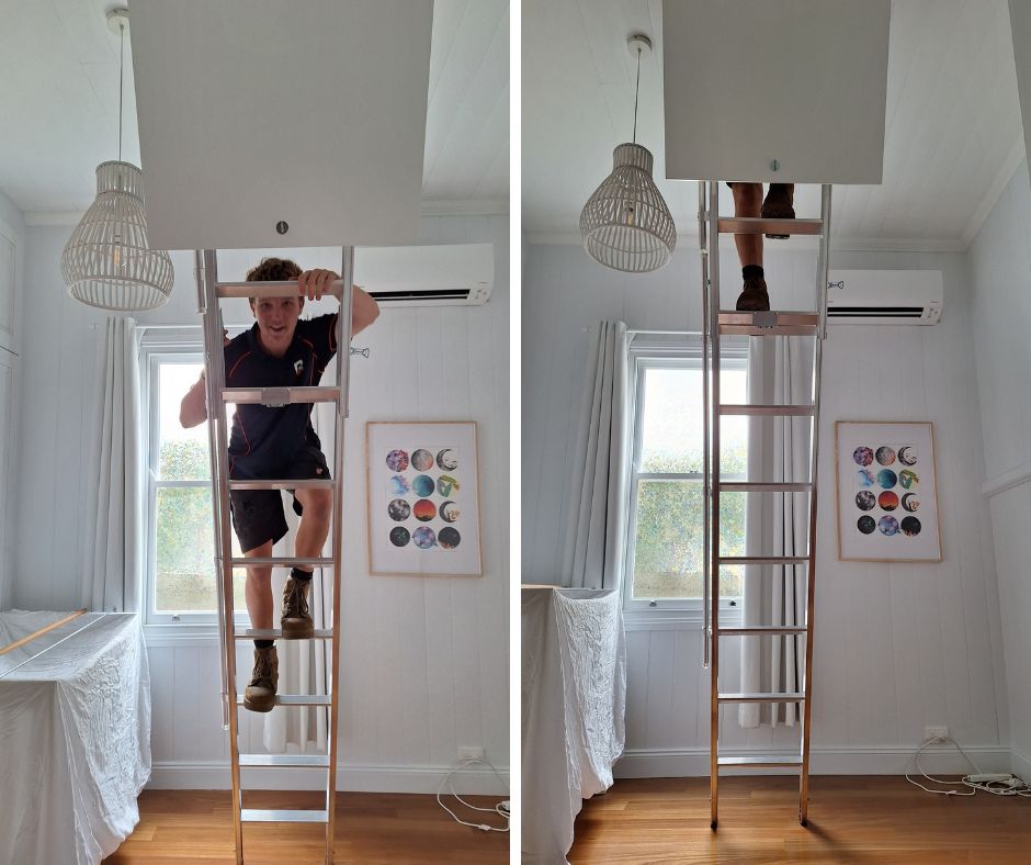 climbing an attic ladder in Brisbane